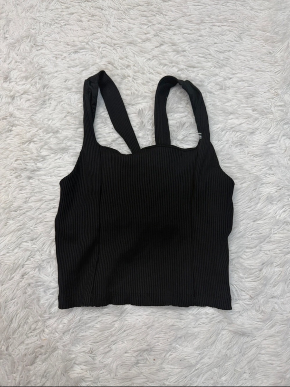 Carbon 38 Black Ribbed Square-Neck Tank Top